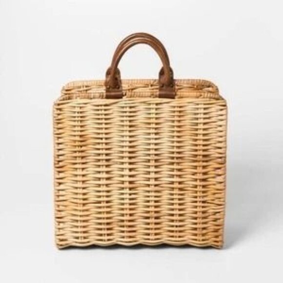 17.3" Rattan Log Holder w/ Leather Handles Natural - Threshold Target 2019 NWT - Picture 1 of 8